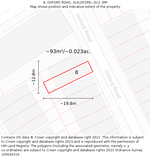 8, OXFORD ROAD, GUILDFORD, GU1 3RP: Plot and title map