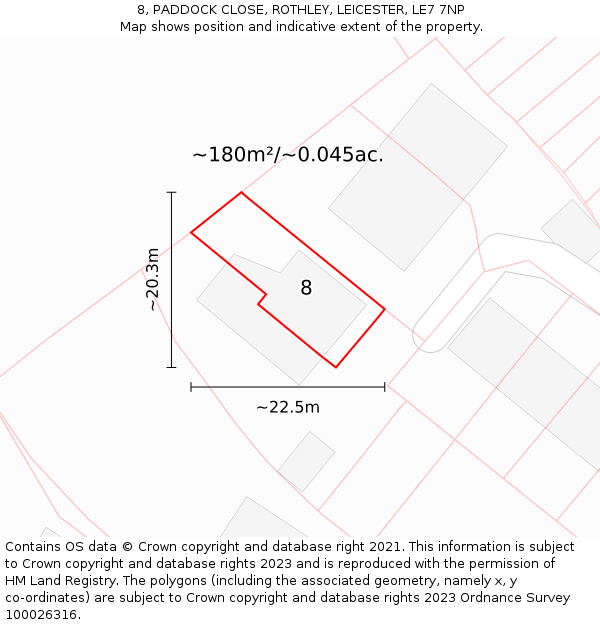 8, PADDOCK CLOSE, ROTHLEY, LEICESTER, LE7 7NP: Plot and title map