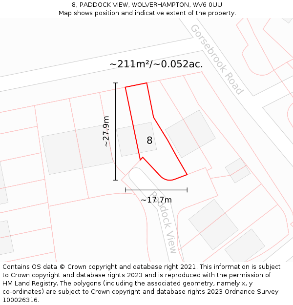8, PADDOCK VIEW, WOLVERHAMPTON, WV6 0UU: Plot and title map