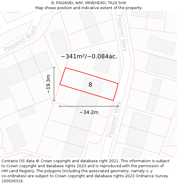 8, PAGANEL WAY, MINEHEAD, TA24 5HA: Plot and title map
