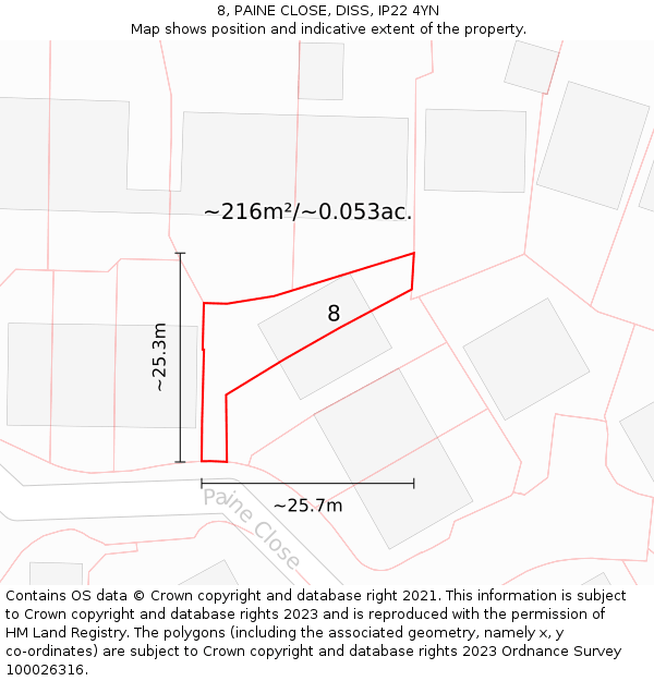 8, PAINE CLOSE, DISS, IP22 4YN: Plot and title map