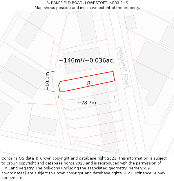 8, PAKEFIELD ROAD, LOWESTOFT, NR33 0HS: Plot and title map
