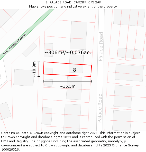 8, PALACE ROAD, CARDIFF, CF5 2AF: Plot and title map