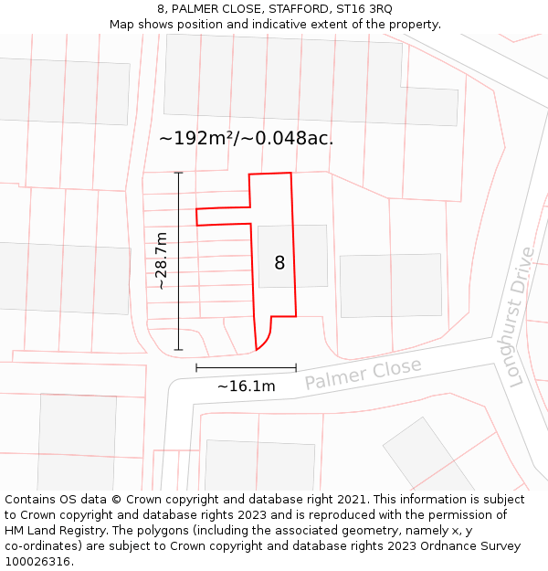 8, PALMER CLOSE, STAFFORD, ST16 3RQ: Plot and title map