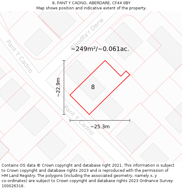 8, PANT Y CADNO, ABERDARE, CF44 0BY: Plot and title map