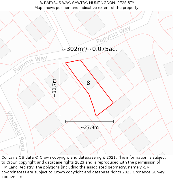 8, PAPYRUS WAY, SAWTRY, HUNTINGDON, PE28 5TY: Plot and title map