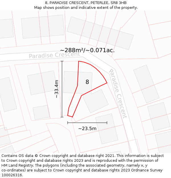 8, PARADISE CRESCENT, PETERLEE, SR8 3HB: Plot and title map