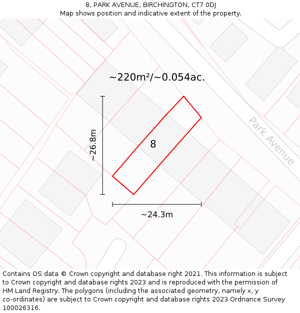 8, PARK AVENUE, BIRCHINGTON, CT7 0DJ: Plot and title map