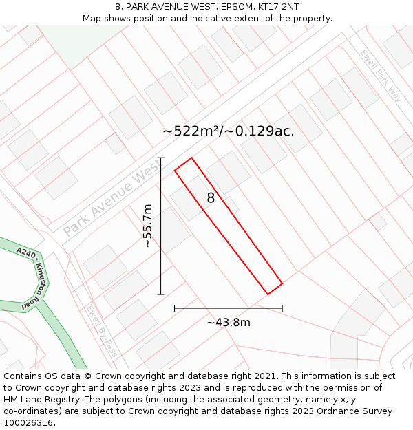 8, PARK AVENUE WEST, EPSOM, KT17 2NT: Plot and title map