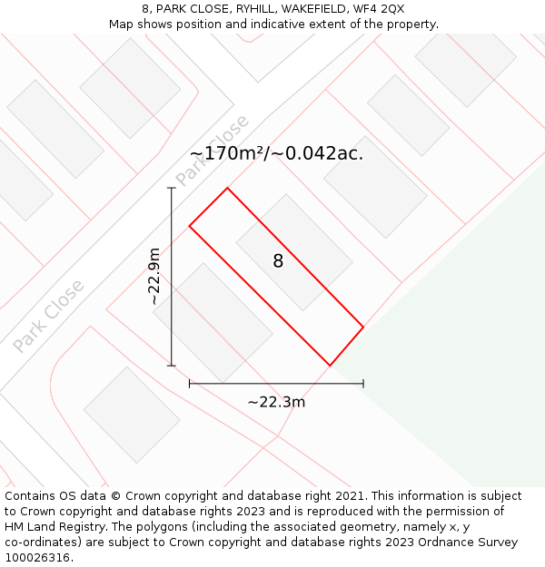8, PARK CLOSE, RYHILL, WAKEFIELD, WF4 2QX: Plot and title map
