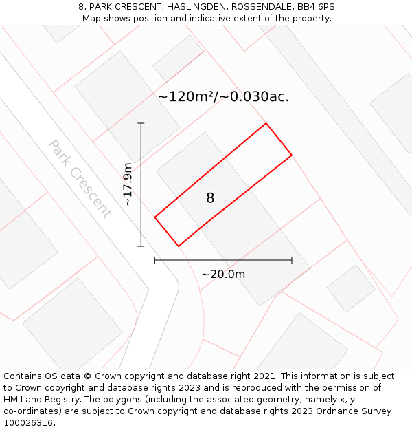 8, PARK CRESCENT, HASLINGDEN, ROSSENDALE, BB4 6PS: Plot and title map