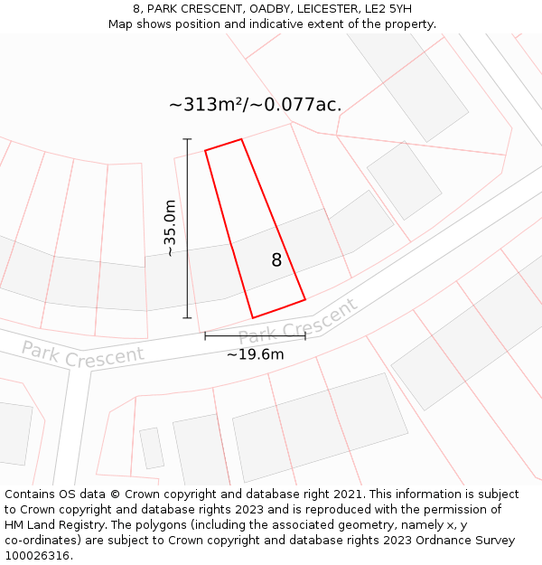 8, PARK CRESCENT, OADBY, LEICESTER, LE2 5YH: Plot and title map