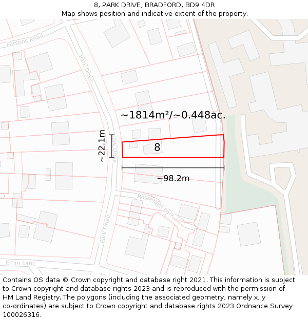 8, PARK DRIVE, BRADFORD, BD9 4DR: Plot and title map