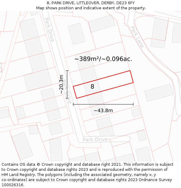 8, PARK DRIVE, LITTLEOVER, DERBY, DE23 6FY: Plot and title map