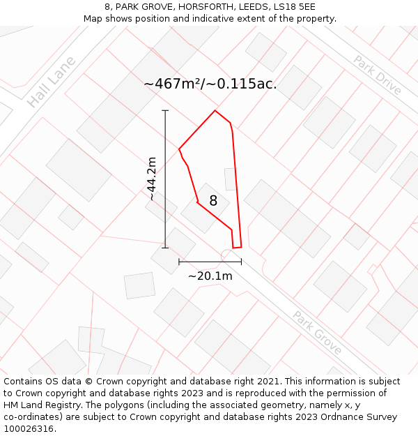 8, PARK GROVE, HORSFORTH, LEEDS, LS18 5EE: Plot and title map