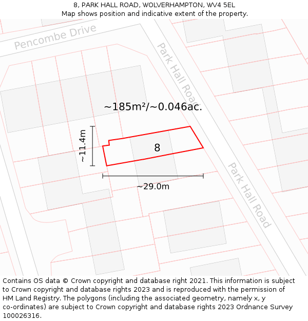8, PARK HALL ROAD, WOLVERHAMPTON, WV4 5EL: Plot and title map