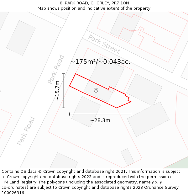 8, PARK ROAD, CHORLEY, PR7 1QN: Plot and title map