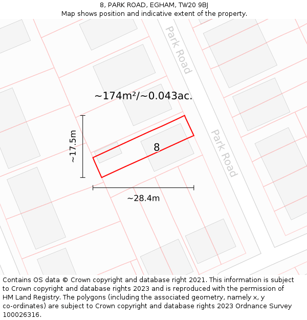 8, PARK ROAD, EGHAM, TW20 9BJ: Plot and title map