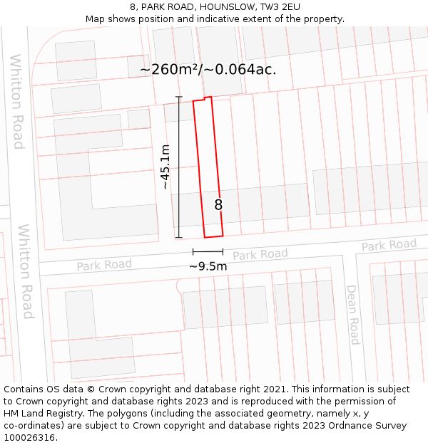 8, PARK ROAD, HOUNSLOW, TW3 2EU: Plot and title map
