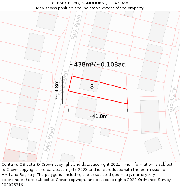 8, PARK ROAD, SANDHURST, GU47 9AA: Plot and title map