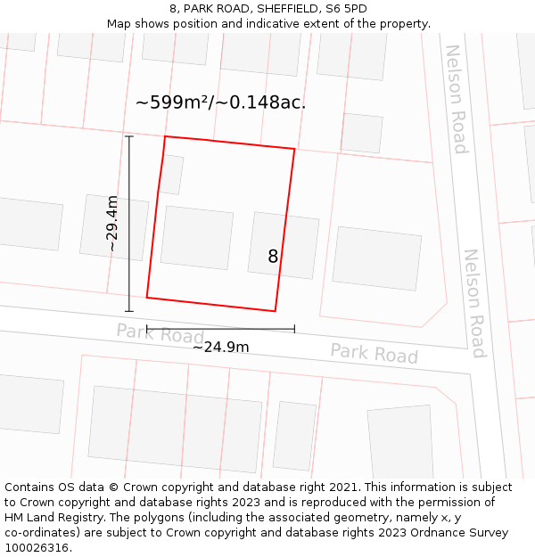 8, PARK ROAD, SHEFFIELD, S6 5PD: Plot and title map