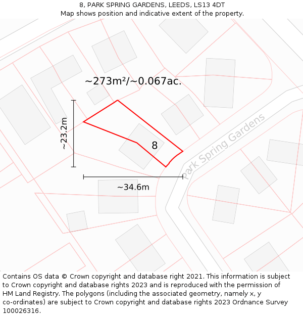 8, PARK SPRING GARDENS, LEEDS, LS13 4DT: Plot and title map