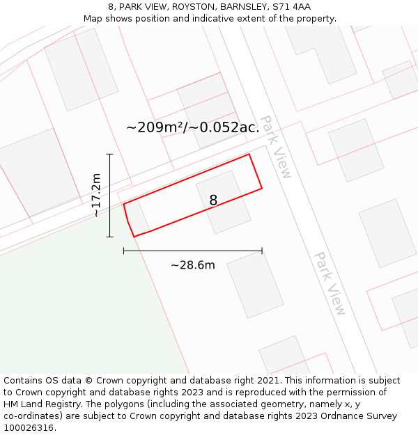 8, PARK VIEW, ROYSTON, BARNSLEY, S71 4AA: Plot and title map