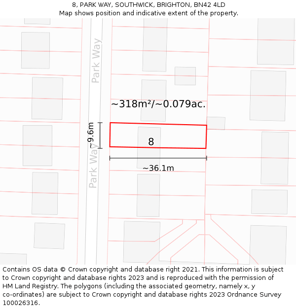 8, PARK WAY, SOUTHWICK, BRIGHTON, BN42 4LD: Plot and title map