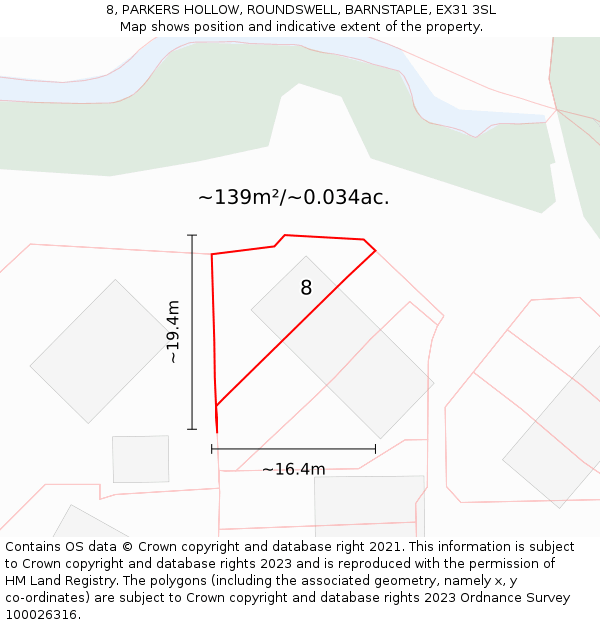 8, PARKERS HOLLOW, ROUNDSWELL, BARNSTAPLE, EX31 3SL: Plot and title map
