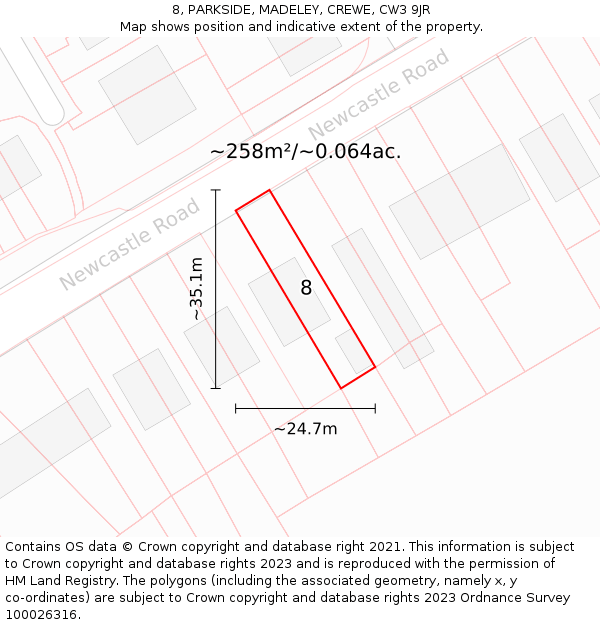 8, PARKSIDE, MADELEY, CREWE, CW3 9JR: Plot and title map