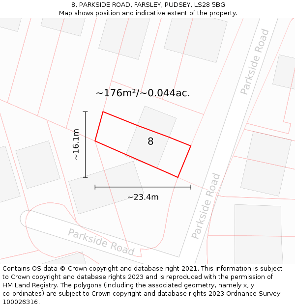 8, PARKSIDE ROAD, FARSLEY, PUDSEY, LS28 5BG: Plot and title map
