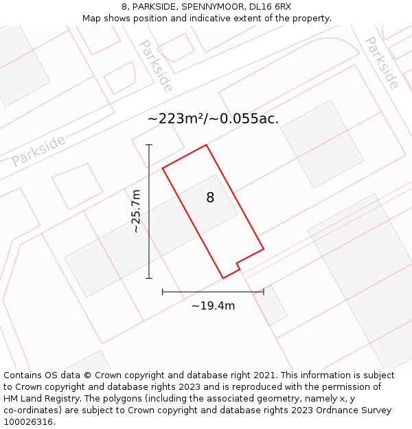 8, PARKSIDE, SPENNYMOOR, DL16 6RX: Plot and title map