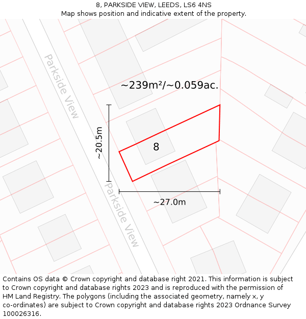 8, PARKSIDE VIEW, LEEDS, LS6 4NS: Plot and title map