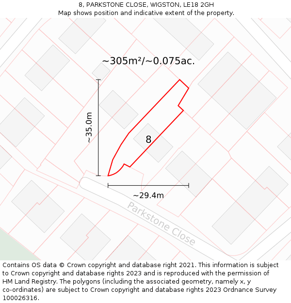 8, PARKSTONE CLOSE, WIGSTON, LE18 2GH: Plot and title map