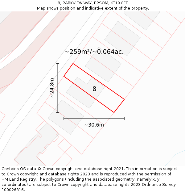 8, PARKVIEW WAY, EPSOM, KT19 8FF: Plot and title map
