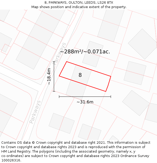 8, PARKWAYS, OULTON, LEEDS, LS26 8TX: Plot and title map