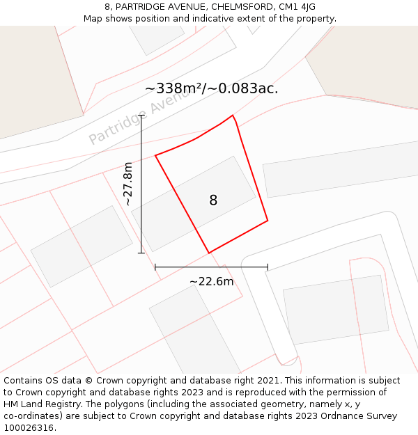 8, PARTRIDGE AVENUE, CHELMSFORD, CM1 4JG: Plot and title map