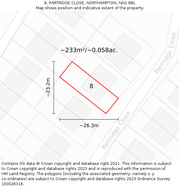 8, PARTRIDGE CLOSE, NORTHAMPTON, NN2 8BL: Plot and title map