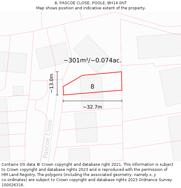 8, PASCOE CLOSE, POOLE, BH14 0NT: Plot and title map