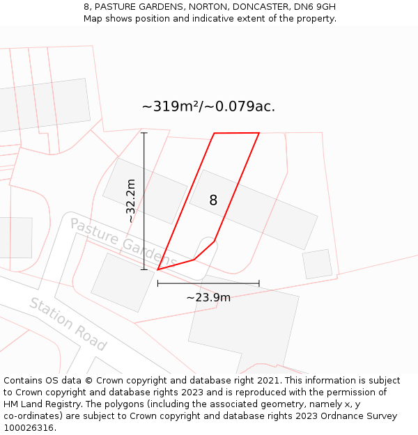 8, PASTURE GARDENS, NORTON, DONCASTER, DN6 9GH: Plot and title map