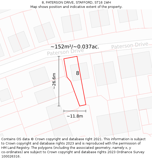8, PATERSON DRIVE, STAFFORD, ST16 1WH: Plot and title map