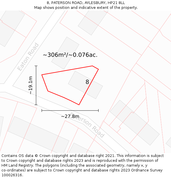 8, PATERSON ROAD, AYLESBURY, HP21 8LL: Plot and title map
