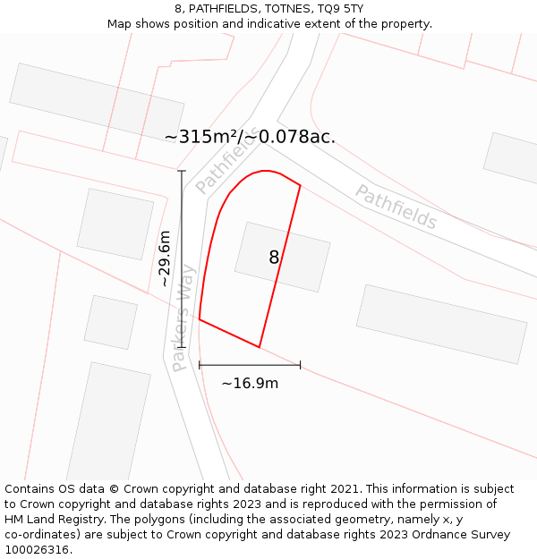 8, PATHFIELDS, TOTNES, TQ9 5TY: Plot and title map