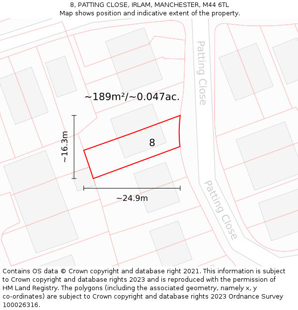 8, PATTING CLOSE, IRLAM, MANCHESTER, M44 6TL: Plot and title map