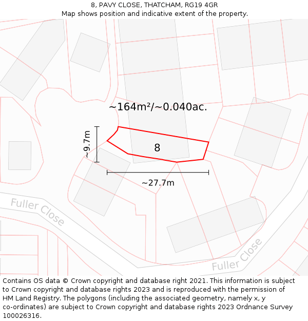 8, PAVY CLOSE, THATCHAM, RG19 4GR: Plot and title map