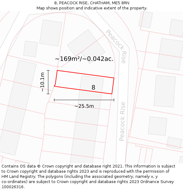8, PEACOCK RISE, CHATHAM, ME5 8RN: Plot and title map