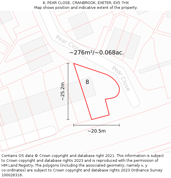 8, PEAR CLOSE, CRANBROOK, EXETER, EX5 7HX: Plot and title map