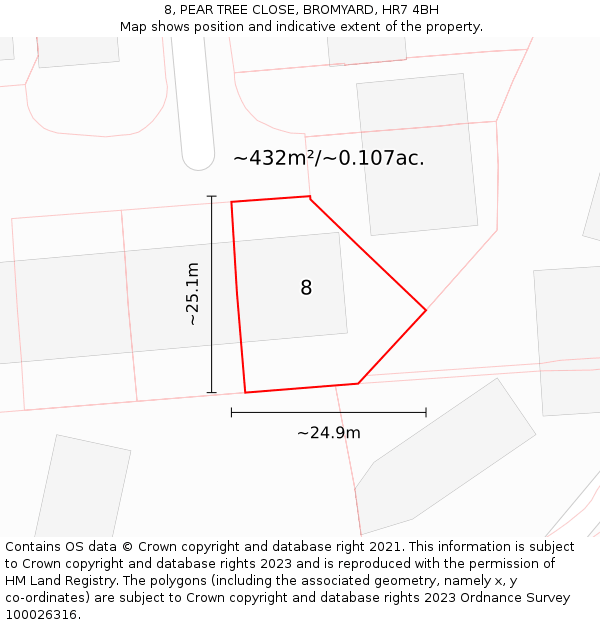8, PEAR TREE CLOSE, BROMYARD, HR7 4BH: Plot and title map