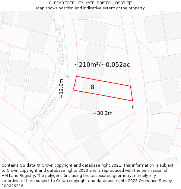 8, PEAR TREE HEY, YATE, BRISTOL, BS37 7JT: Plot and title map