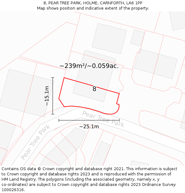 8, PEAR TREE PARK, HOLME, CARNFORTH, LA6 1PP: Plot and title map